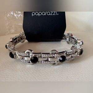 Paparazzi Consuming Confidence Link CZ Silver Black Stretch Bracelet NEW
